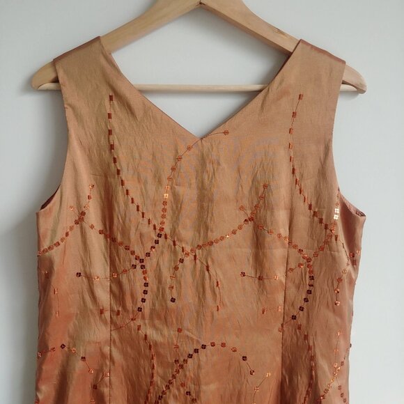 John Bentley iridescent orange midi maxi long sleeveless dress sequins 12 - Picture 6 of 16